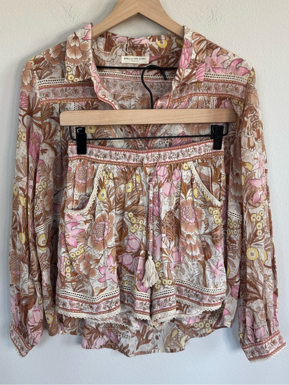 Spell & The Gypsy Collective Jungle Set Floral Button Up Shirt Shorts Boho Small